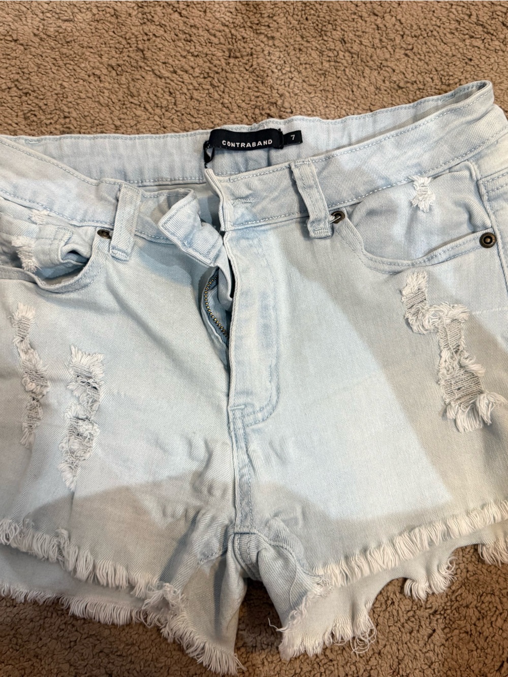 Contraband Light Blue Distressed Denim Shorts - Women's